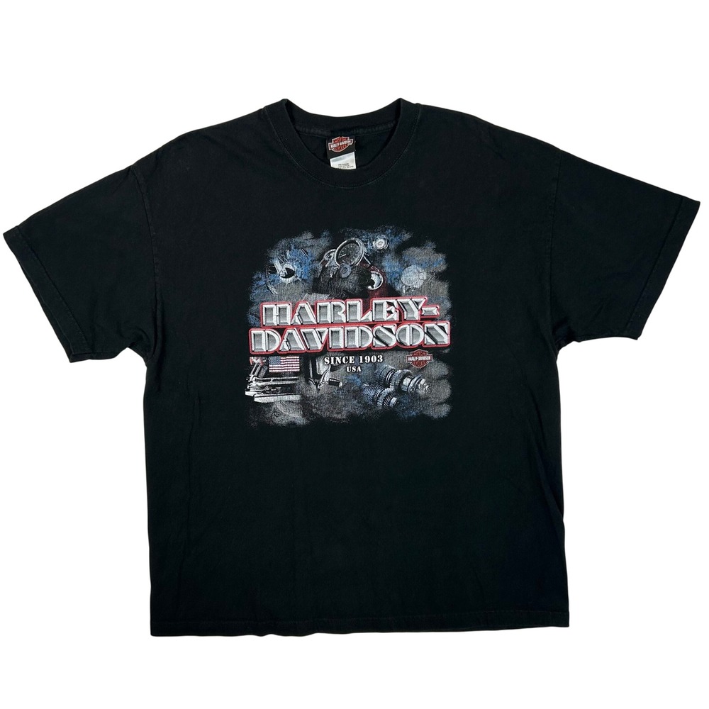 Harley Davidson Mens XL Black AD Farrow Co Columbus Ohio Graphic T-Shirt 1327